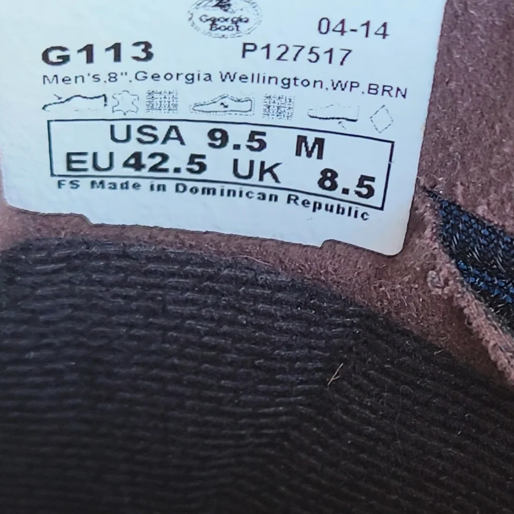 Georgia Boot Wellington Waterproof Dark Brown Leather Men's Boots 9.5.
